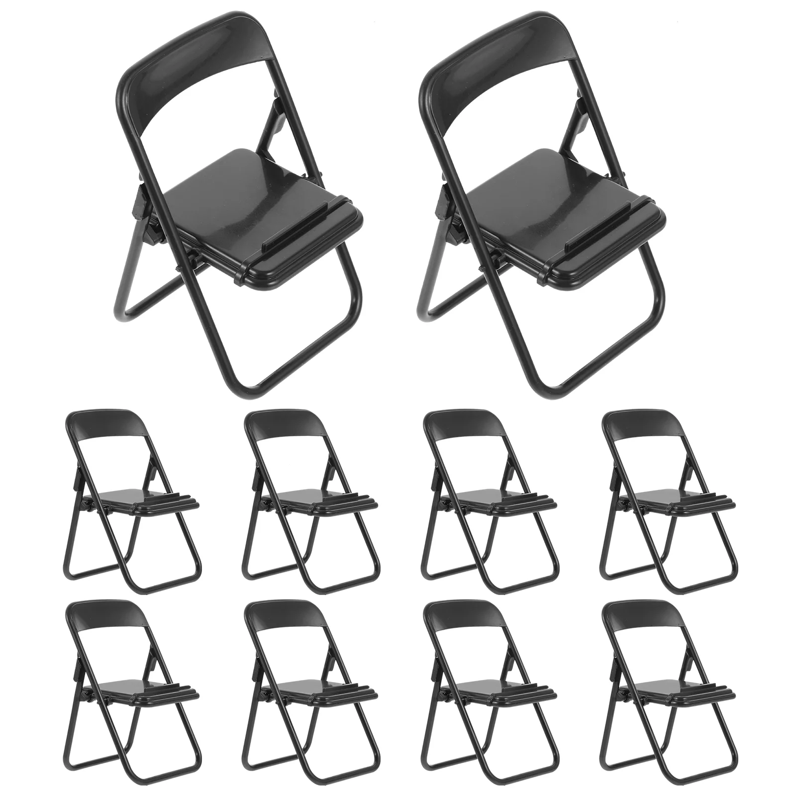 10 Pcs Mini Chair-shaped Mobile Phone Holder Dollhouse Folding 10pcs (black) Miniature Cellphone Stand Model Abs Office