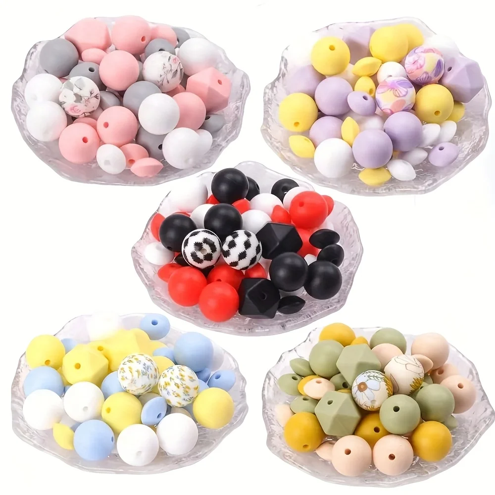 49PCS Silicone Spacer Beads Combination Set for Jewelry Making Necklace Bracelet Keychain Beaded Pen Accessories