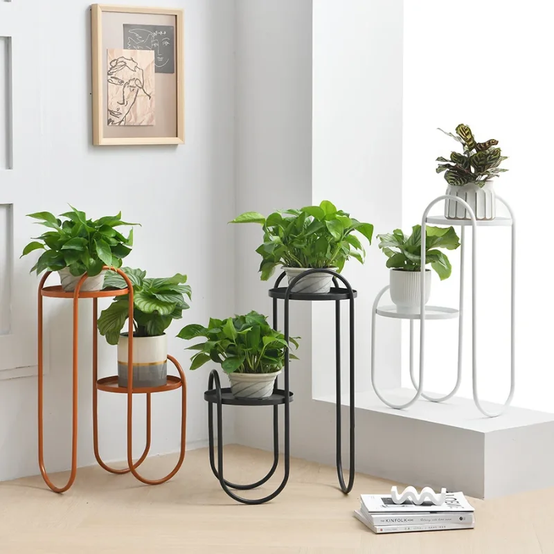 Nordic Iron Flower Stand Adjustable Height Shelves Balcony Flower Pot Stand Living Room Plant Stand Green Plant