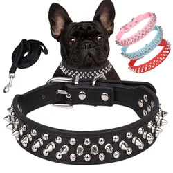 Collar con remaches para perro, Correa con tachuelas de bala redonda de cuero PU, estilo Punk, perros y gatos pequeños