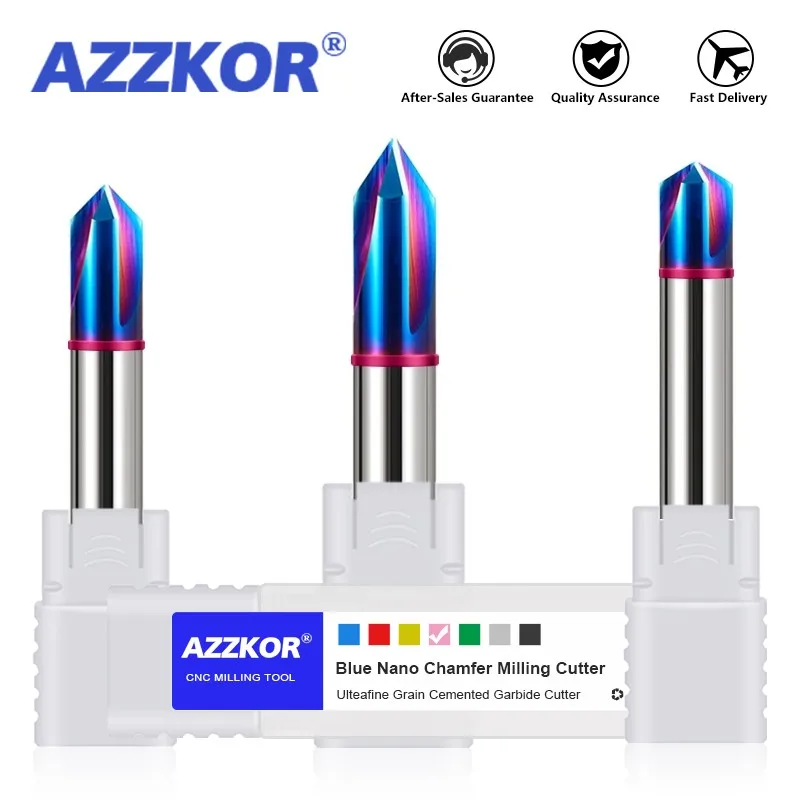 

AZZKOR HRC60 60°90°120° Straight Groove Chamfer Milling Cutter Tungsten Steel Carbide Blue Nano Coating CNC Machining Endmill