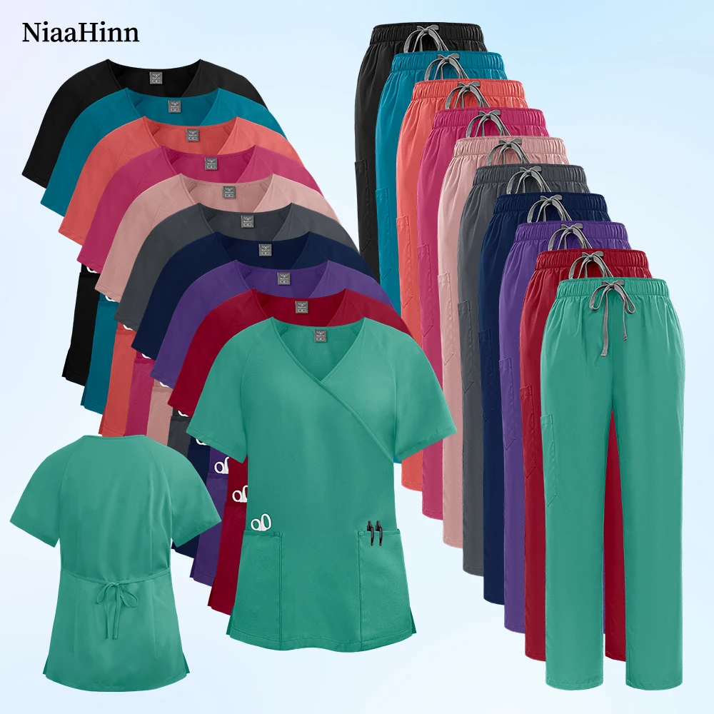 Niaahinn Damen Chirurgische Uniform, Klinische Arbeitskleidung, Pflege-Set mit Oberteil und Hose, Krankenhaus-Arztbekleidung, Medizinische Kleidung