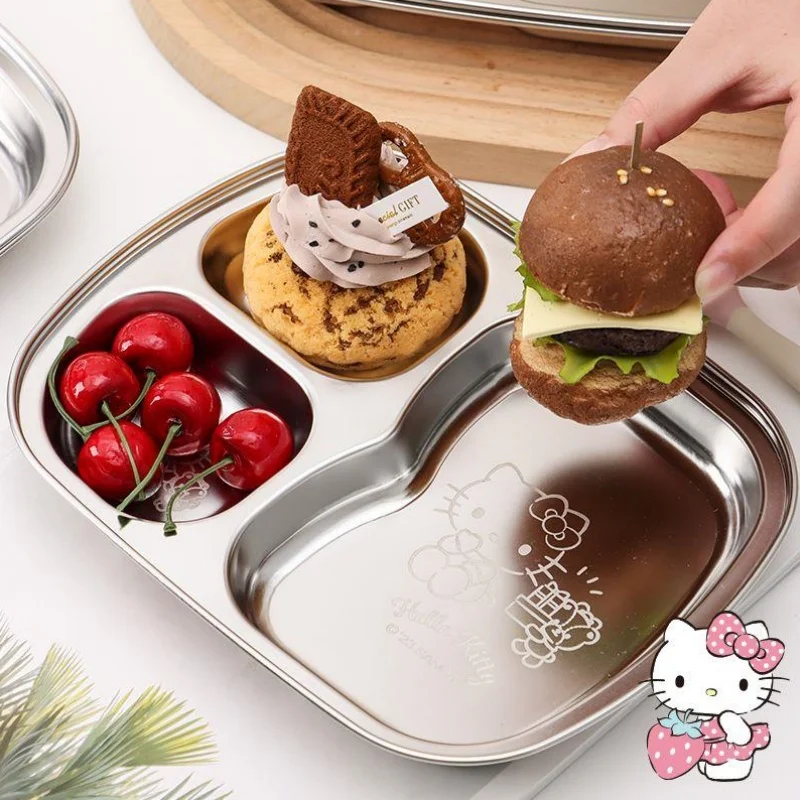 

Cartoon Sanrio Cute Hello kittykuromiCinnamoroll animation 304 stainless steel grid dining tray children baby fruit tray kawaii