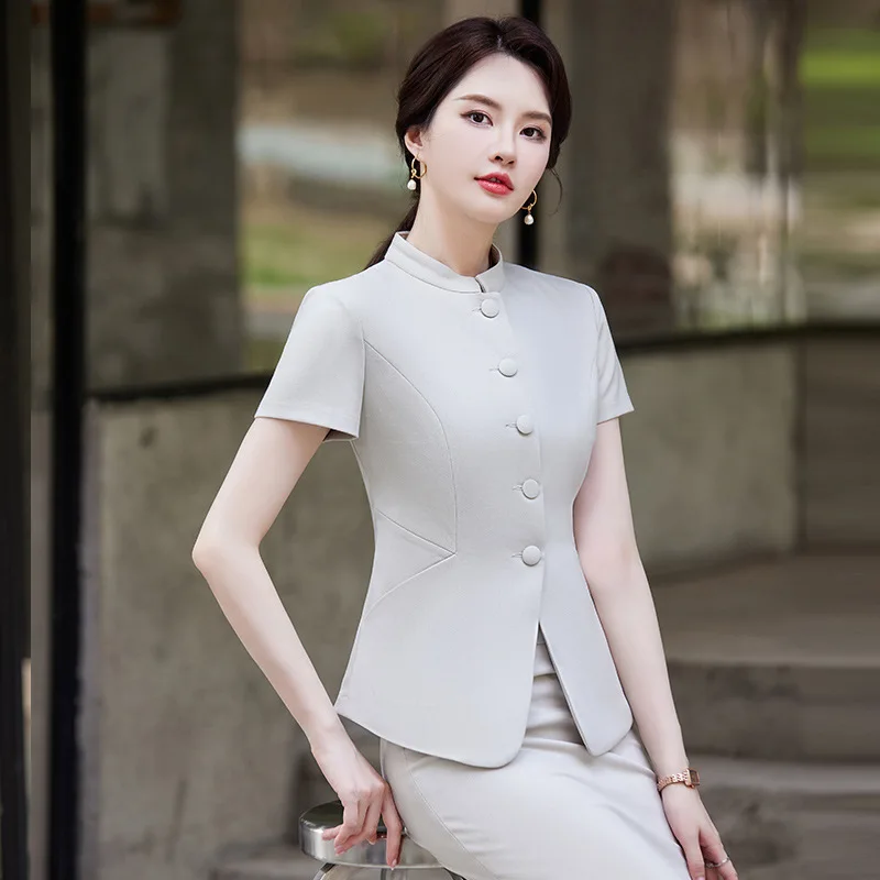 

2023 Spring Summer Formal Professional Business Work Wear Suits Short Sleeve with Skirt and Tops Blazers Set