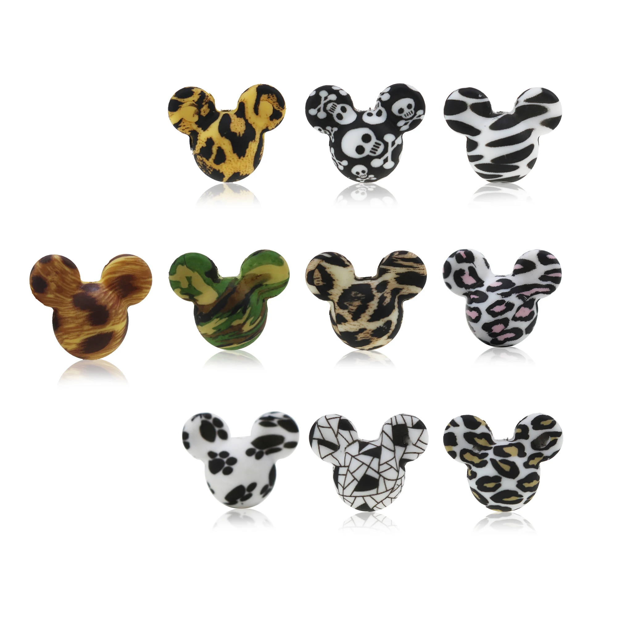 50pcs Mickey Silicone Beads Leopard Print Tie-dye Mini Mouse Pearl DIY Baby Pacifier Chain Food Grade Baby Teething Teether Bead