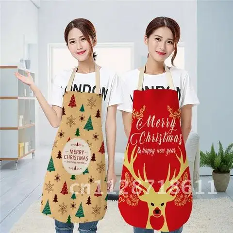 Aprons Kitchen Cotton Linen Cooking Oil-proof Apron Cooking Accessories 26 Colors Christmas Aprons for Women Kitchen Mother Kids