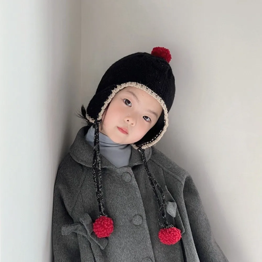 Sweet Winter Baby Knitted Cap Thick Bobbles Baby Beanie Cap Tassel Warm Ear Protection Hat