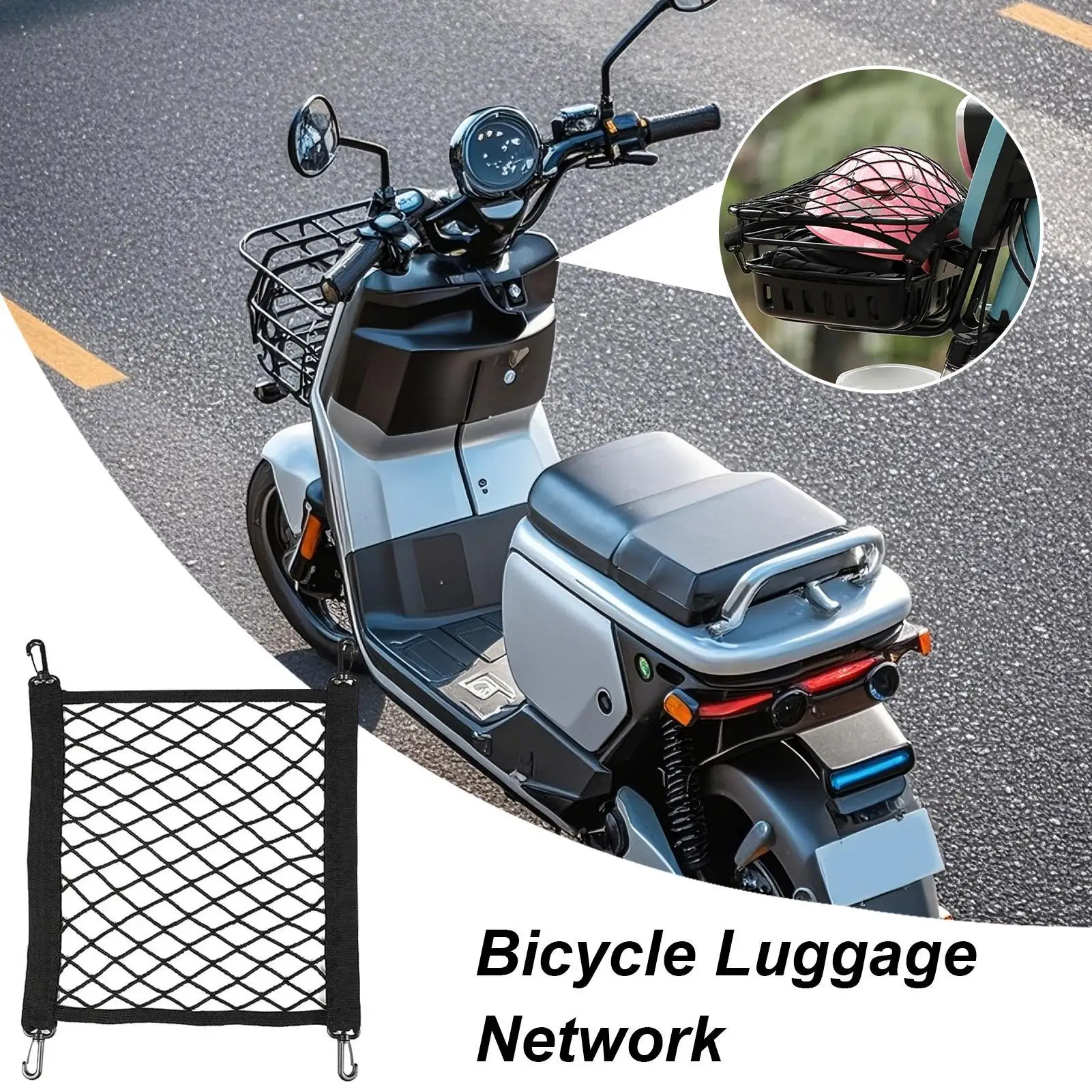 Bicycle Luggage Net with Elastic Bands Motorcycle Cargo Net Electric Scooter and Bicycle Net Bags for Helmet Storage view 3