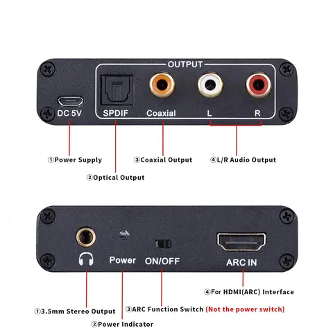 HDMI-Compatible ARC Audio Extractor ARC To SPDIF Coaxial L/R Stereo 3.5mm Jack HDMI-Compatible ARC Adapter Audio Adapter