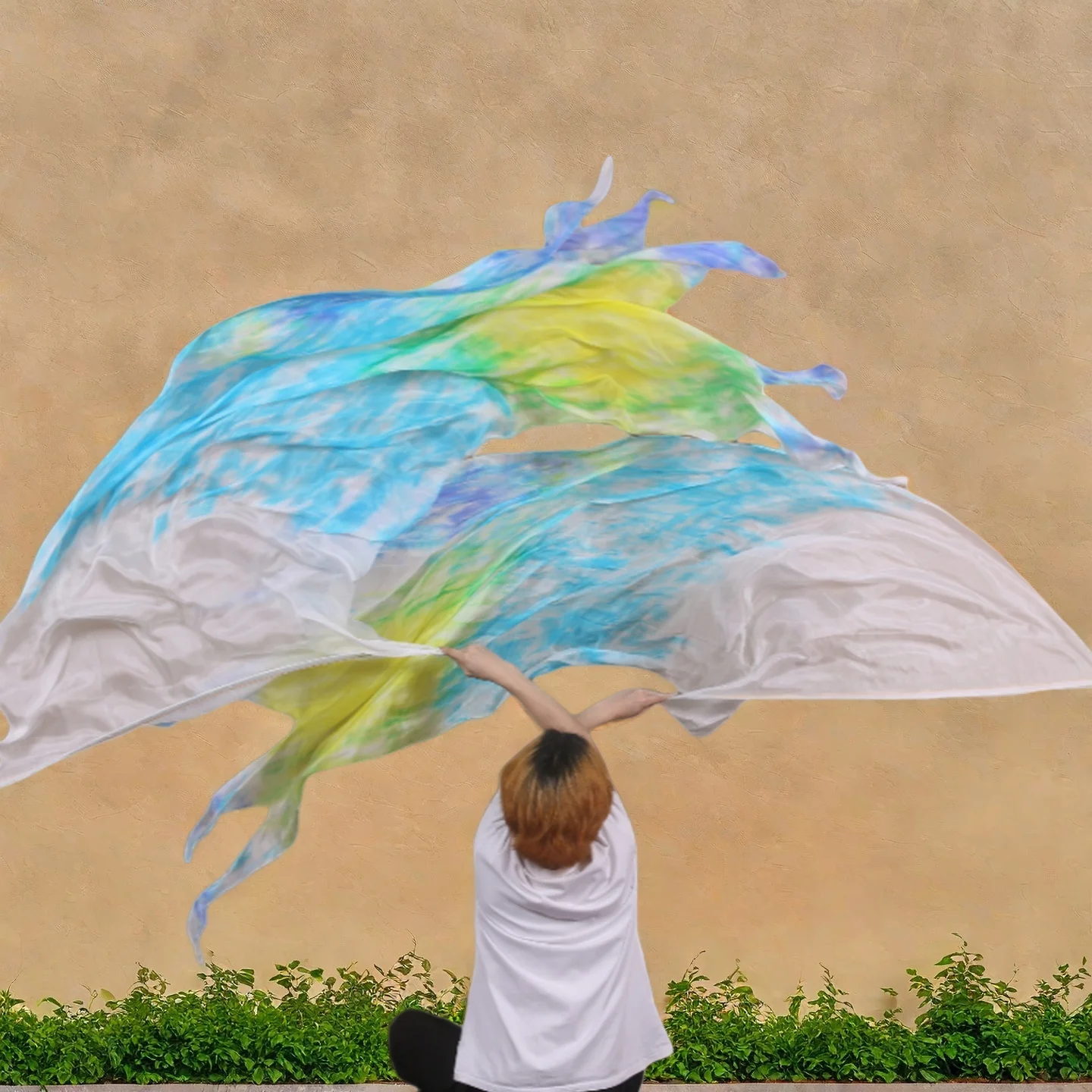 Prophet Worship Praise Dance Silk Veil Flag Fluid Department Flag Curved Rod Female Silk Belly Dance Worship Fan Veil 200*114