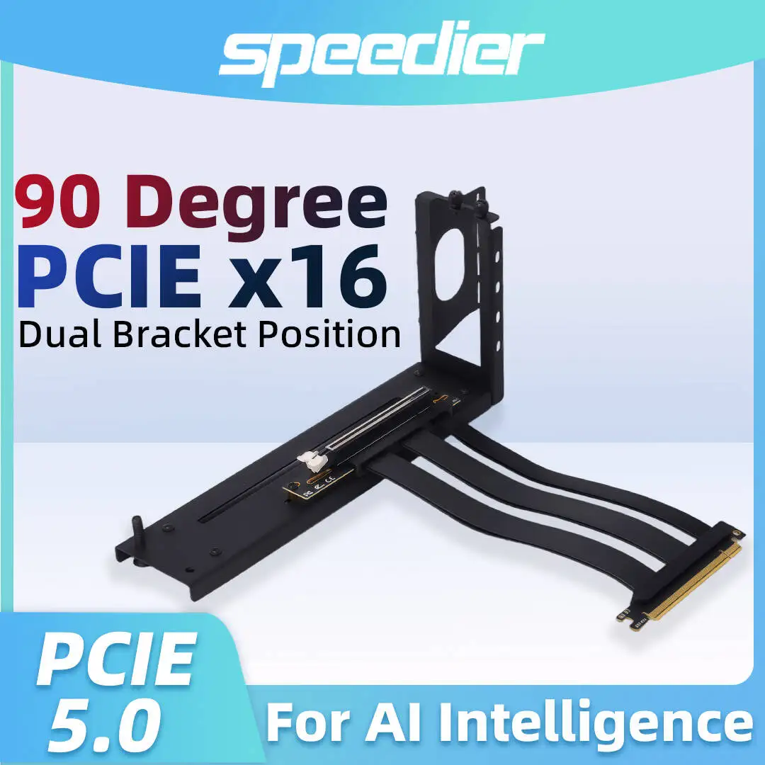 PCIE 5.0 X16 Graphics Card Extension Riser Cable 90 Degree Adapter 32GT/s GPU Support Bracket Anti Sag Vertical Mount for AI