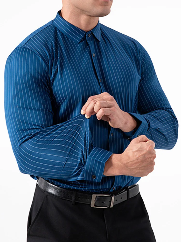 Retro Striped Wrinkle Free Stretch Dress Shirts Men 2026 Fashion Collared Long Sleeve Formal Office Business Casual Shirts Man - view 3