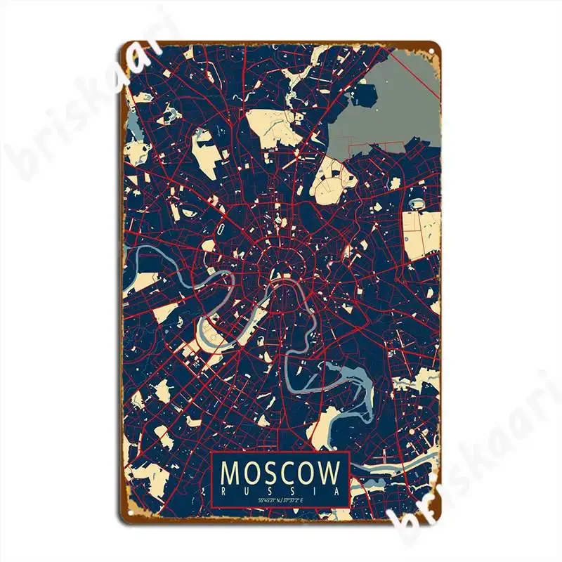 Moscow City Map Hope Metal Sign Vintage Living Room Club Home Plates Tin Sign Poster