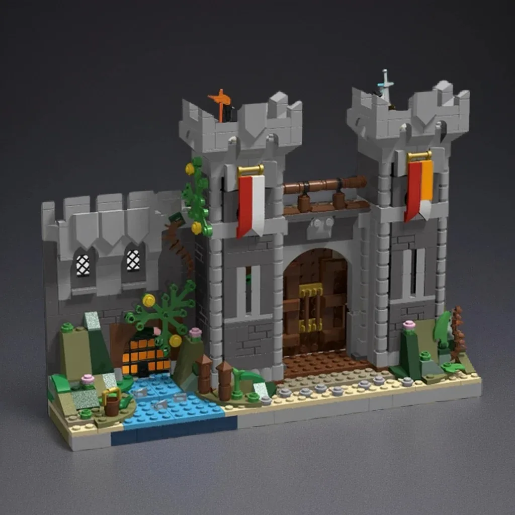 

697 шт. MOC средневековый замок, городские ворота [конец книги] строительные блоки, строительные рождественские игрушки, подарок, сделай сам, сборка, креативная идея