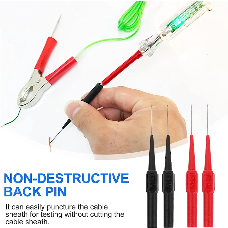 30V Diagnostic Tools Multimeter Test Lead Extention Back Piercing Needle Tip Probes Autotools Automotive Kit Machine 0.7MM