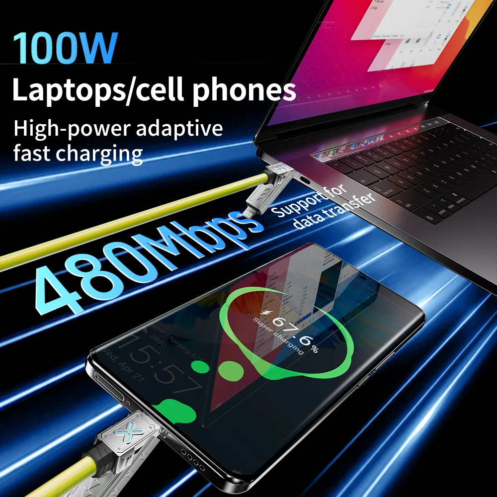 كابل بيانات شحن سريع للغاية 1.5 متر/59.06 بوصة 240 وات 4 في 1 لهواتف iPhone وسامسونج وهواوي وشاومي كابل شحن متعدد المنافذ #4