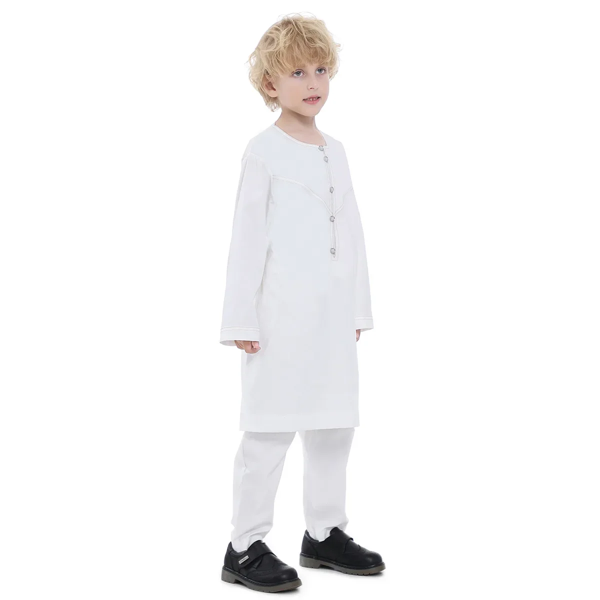 2 Piece Sets Boys Jubba Thobe Muslim Fashion Clothing Long Sleeve Kaftan Arab Abaya Dubai Eid Prayer Garment Turkey Ramadan Robe