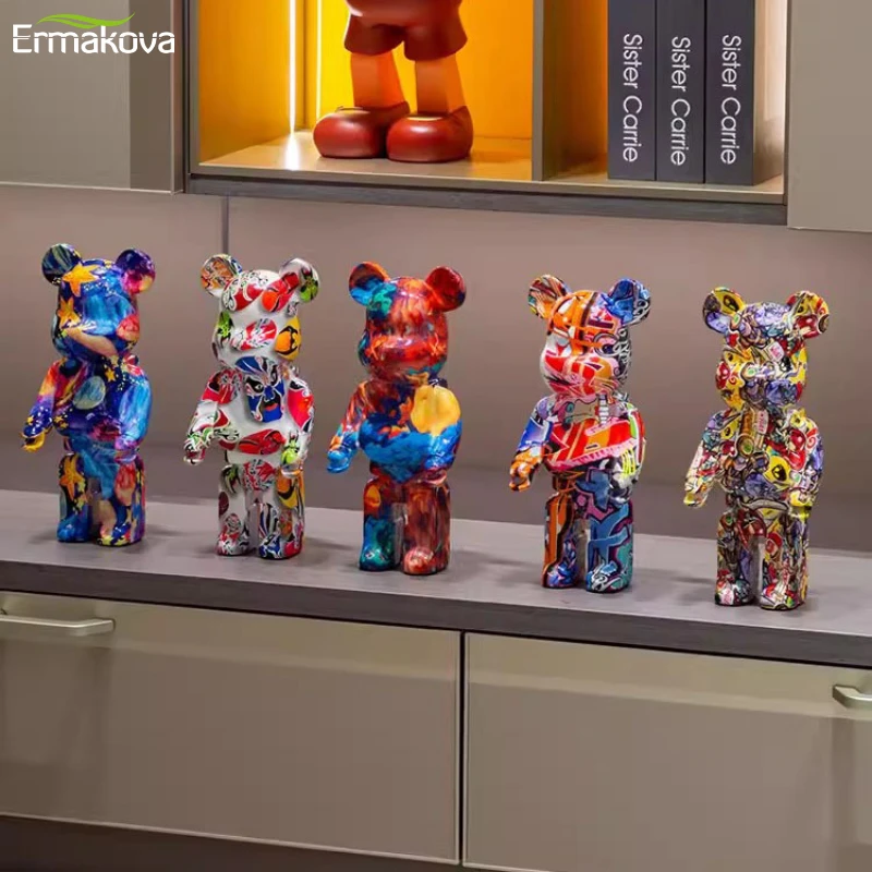 

ERMAKOVA Graffiti Bear Decor Home Decoration Accessories Modern Style Desk Decor Living Room Decor Figurine Resin Christmas Gift