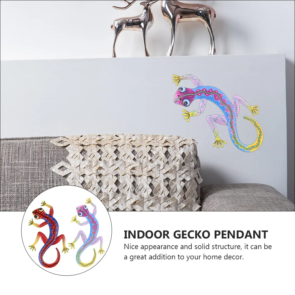 

2pcs Gecko Pendant Iron Art Gecko Wall Decor Decor Indoor Outdoor Lizard Sculpture For Garden Wall Fence Porch Decoration