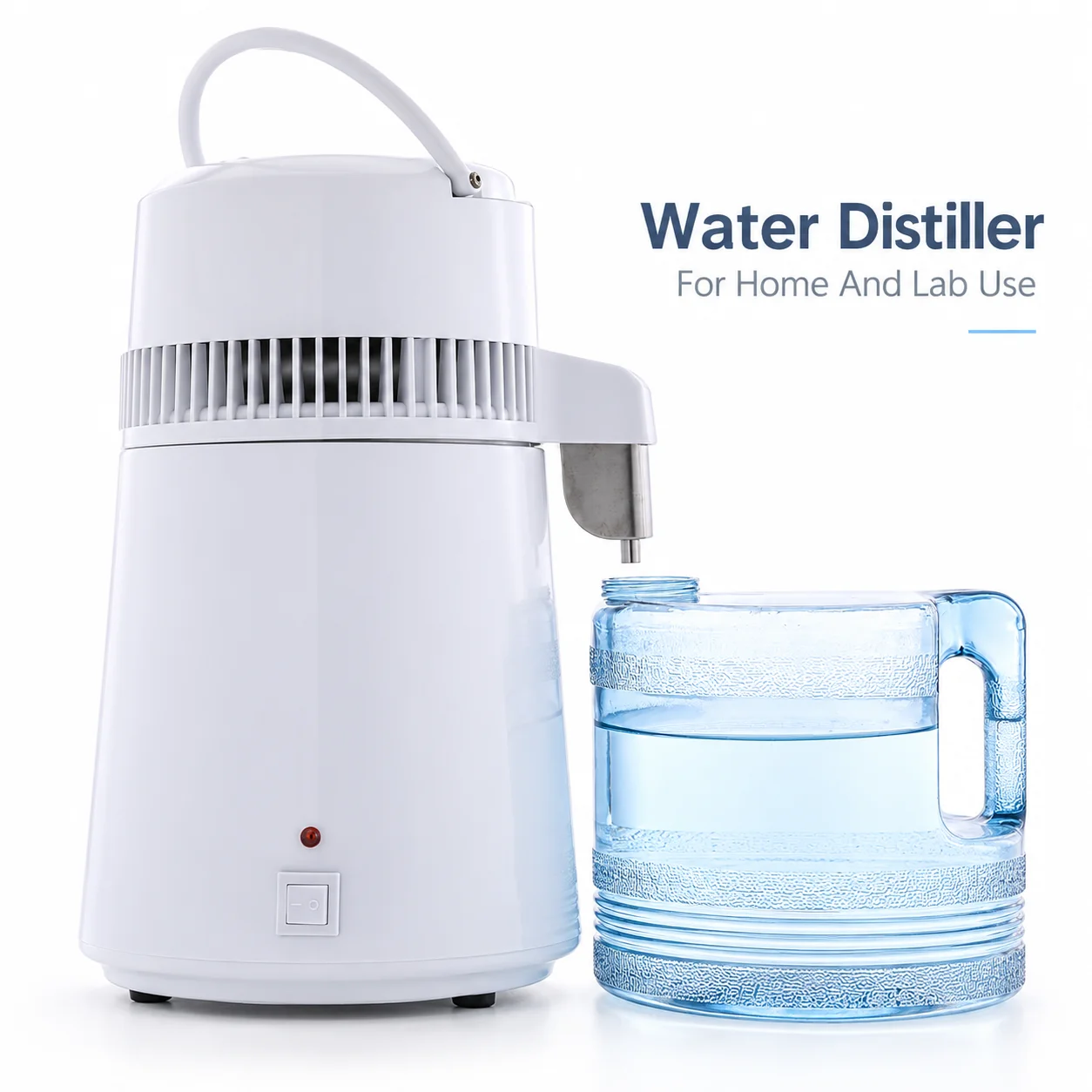 AOLIVIYA 750W Water Distiller Machine Countertop Distilled Water Maker Stainless Steel Interior Glass Container Home Laboratory