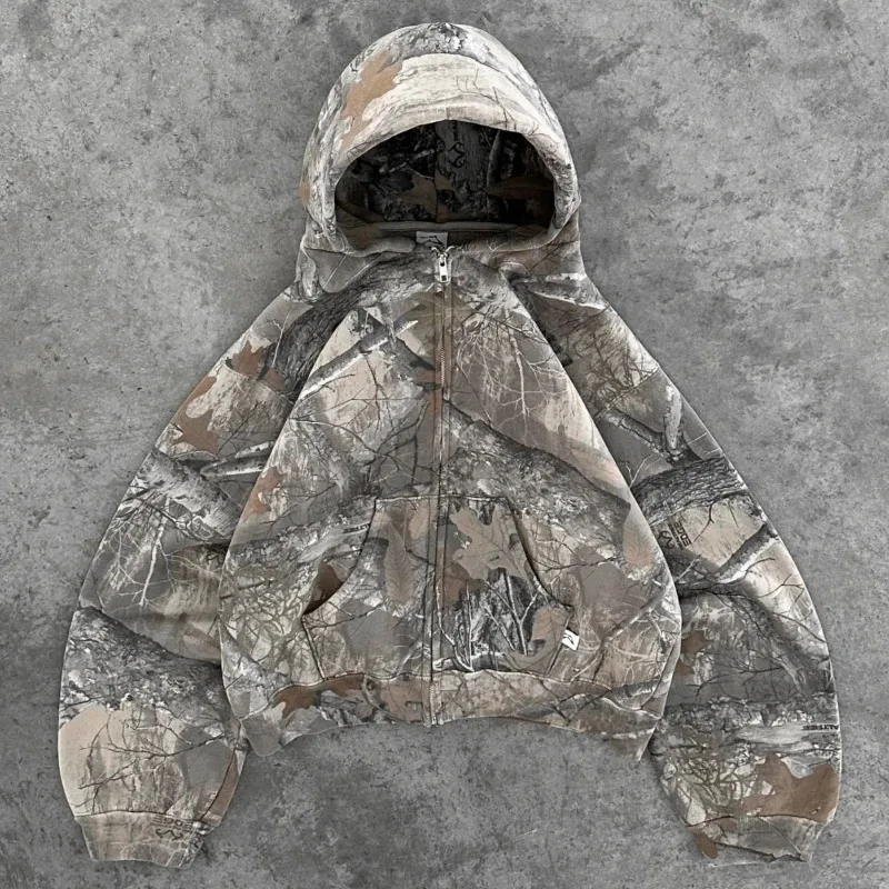 

【Mirrordust】Y2K zip up Hoodie Men Camouflage Pattern zipper Sweatshirt High Street Hip Hop Streetwear Oversized Unisex Hoodie