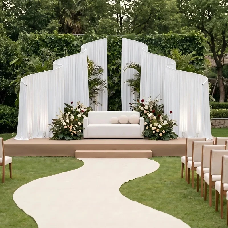 Trendy Wavy Wedding Arch Backdrop Stand for Outdoor Rustic Stage Proposal Graduation Party Holiday Event Decoration