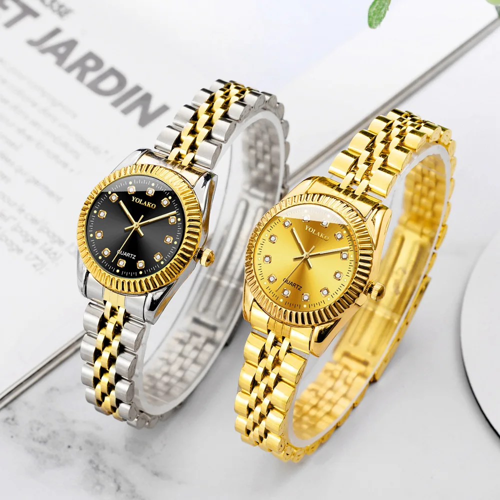 Stainless Steel Calendar Quartz Watches for Women Men Leisure Fashion Golden Ladies Clock Wristwatch Relogio Free Shipping Watch