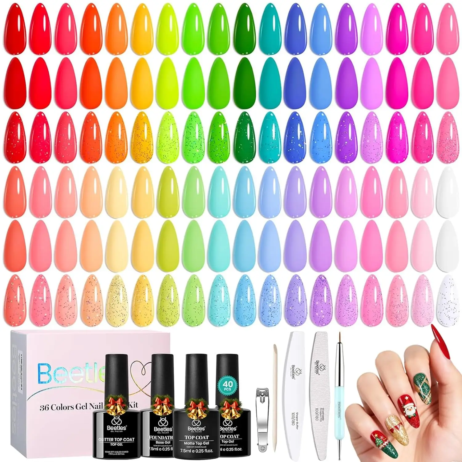 

36 Colors Neon Rainbow Gel Polish Set with Base & Top Coats, Vivid Manicure Gifts for Women