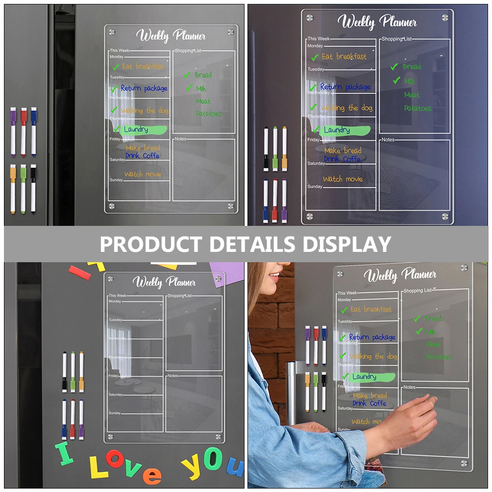 Imagem -02 - Geladeira Calendário Magnético Planejador Semanal Reutilizável Apagar Seco Programação Transparente Menu Gadgets