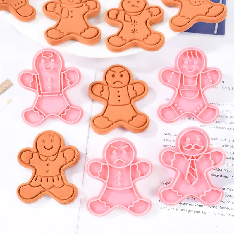 

9/10Pcs Christmas Gingerbread Man Cookie Cutter Christmas Tree Hat Snowman Elk Cute Pattern Cookie Stamp Pressure Baking Tools