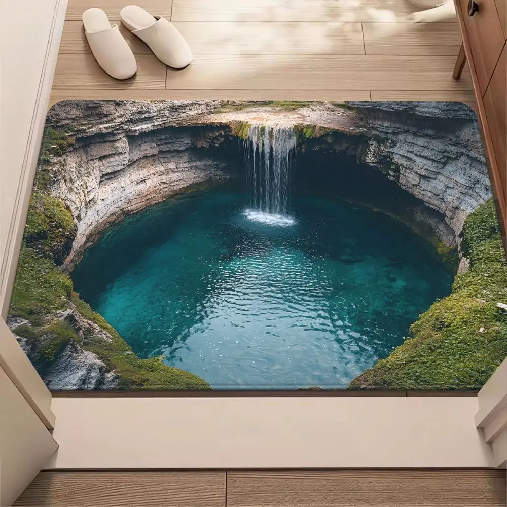 3D Flat Optical Illusion Doormat Non-slip Water-absorbing Bathroom Carpet Durable Abrasion-resistant Bedroom Door Rug Home Decor