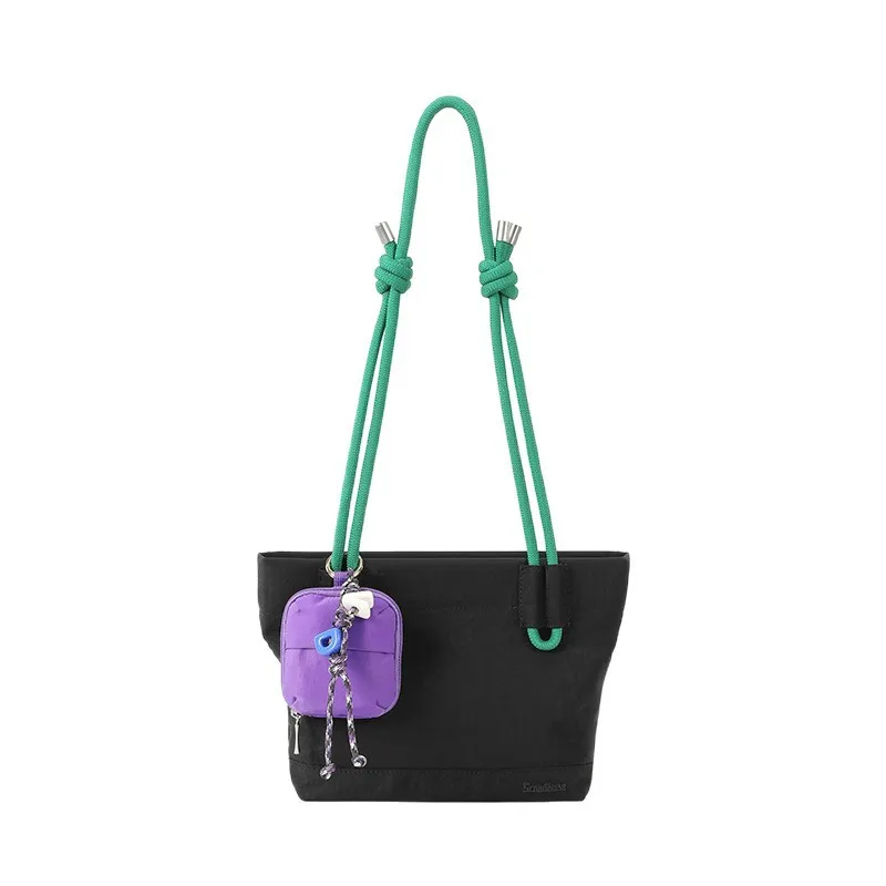 Women Daily Commute Nylon Rope Woven Tote Bag, Lightweight Large Capacity Multi-pocket Handbag with Detachable Strap