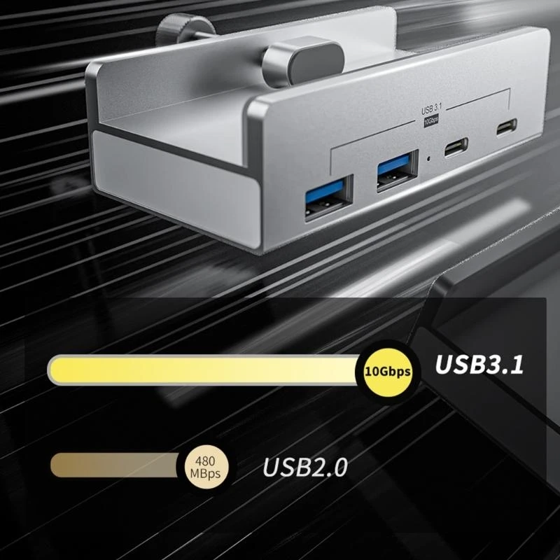 

B03C Aluminum Type C 4 Port USB 3.1 HUB Phone Holder Power Adapter Splitter 10Gbps USB C Docking Hub Aluminum Clamp Dock