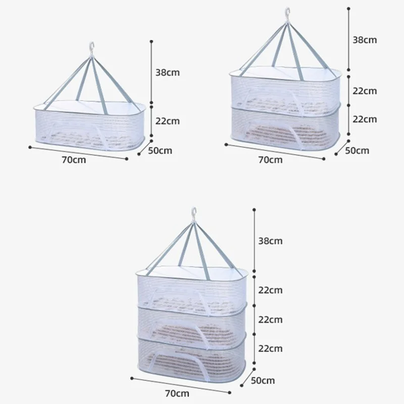 70*50cm Foldable Drying Fishing Vegetable Fish Net Hanging Drying Rack Net 1-3 Layer Clothing Drying Storage Rack Drying Net