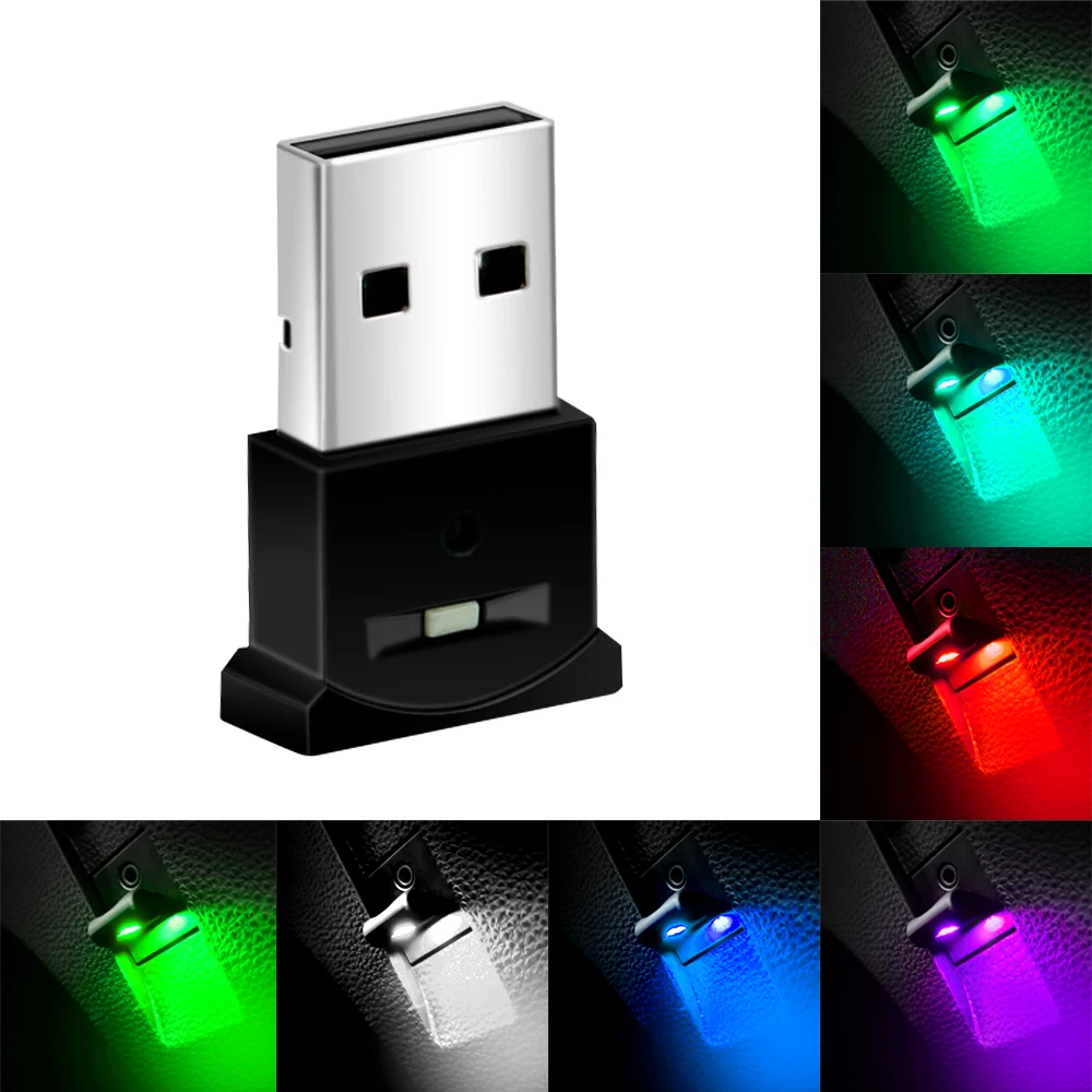 1x Car USB LED Button Control Atmosphere Lamp Decorative Bulb Portable 7 Colors Auto Interior Home Laptop Ambient Light