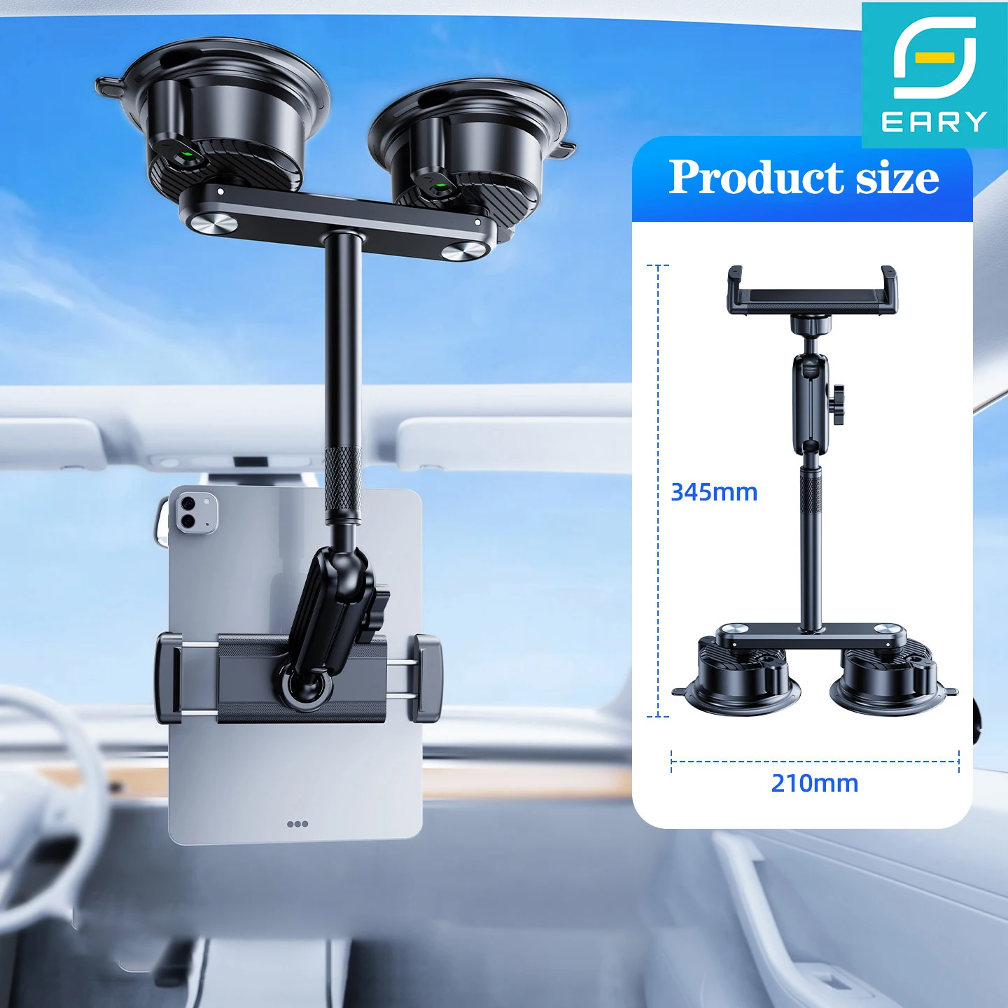 Suporte para Telefone de Carro com Dupla Sucção Eary 360 ° Suporte de Mesa Rotativo para Tablet com Fixação Automática para iPad, iPhone, Samsung e GP