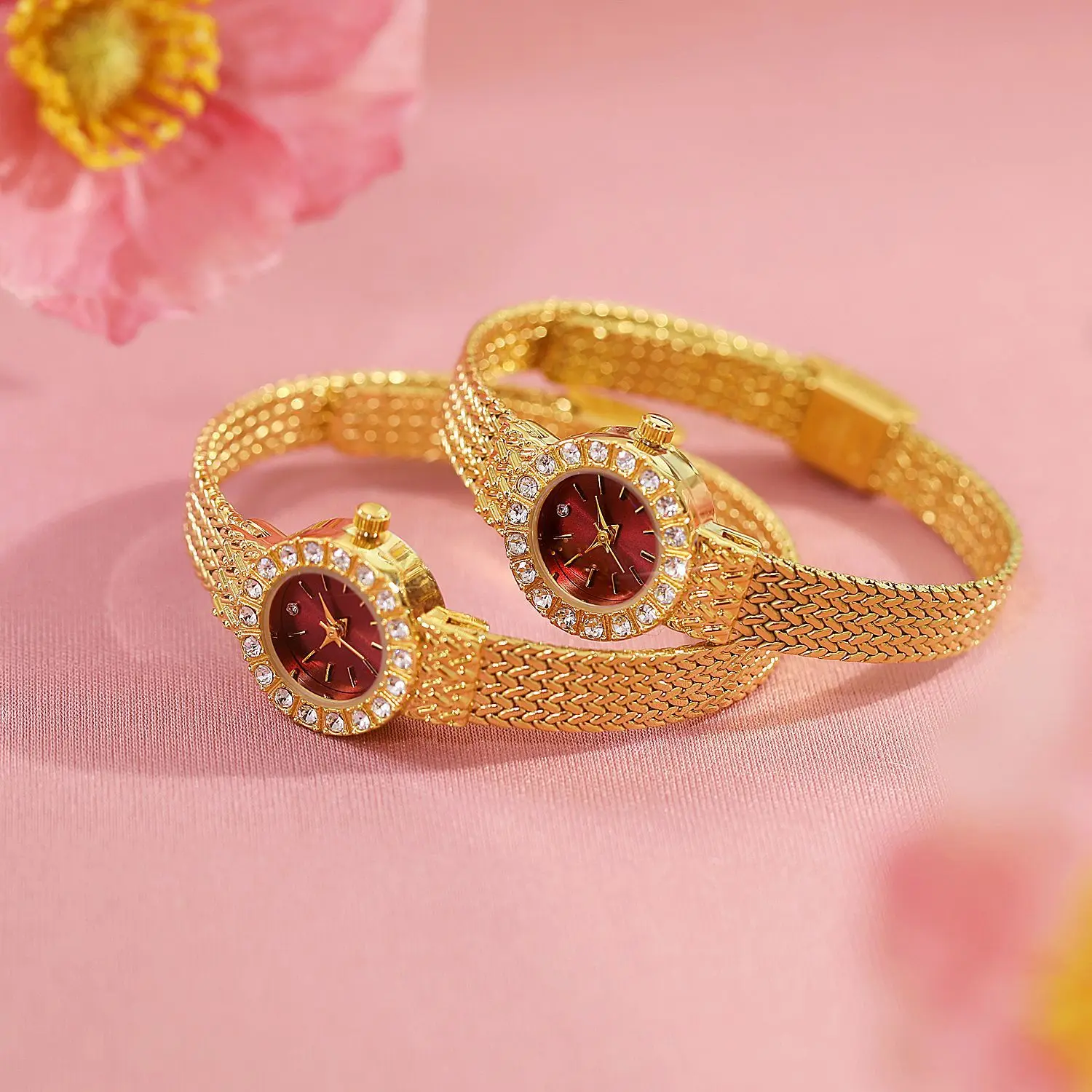 High Quality Watch for Woman Vintage Diamond Wristwatch Gold Mesh Bracelet Waterproof Clock Brand Original Watch Ladies