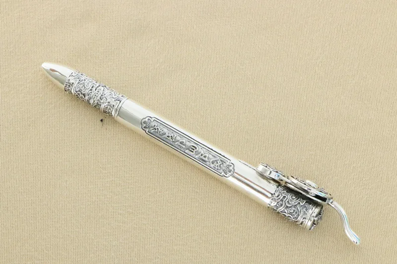 Classic and Elegant Gift Men's Pure Silver Antique Tang Grass Pattern Ballpoint Pen Retro Individual Block Office Signature Pen