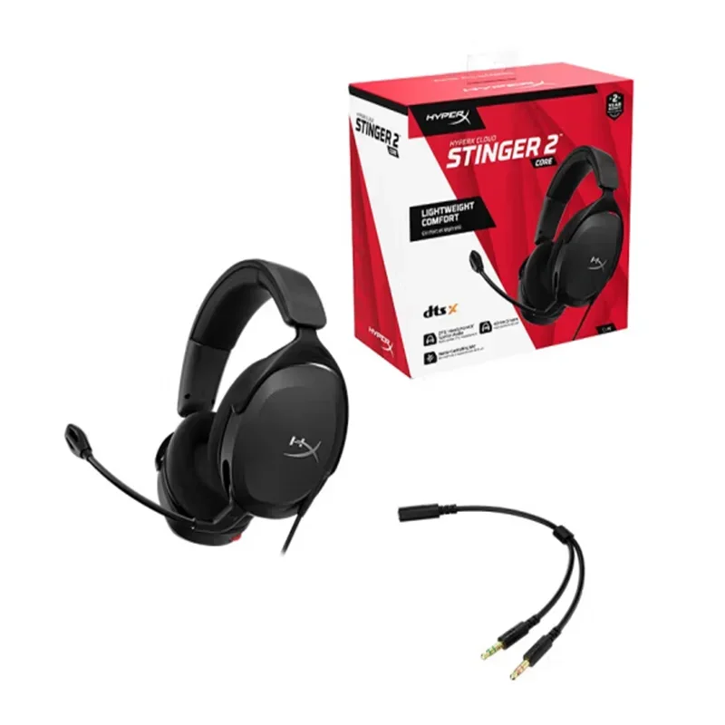 HyperX Cloud Stinger 2 Core Gaming Headset DTS efectos de sonido giratorios para silenciar micrófono con cancelación de ruido, funciona con PC, PS4, PS5, Xbox
