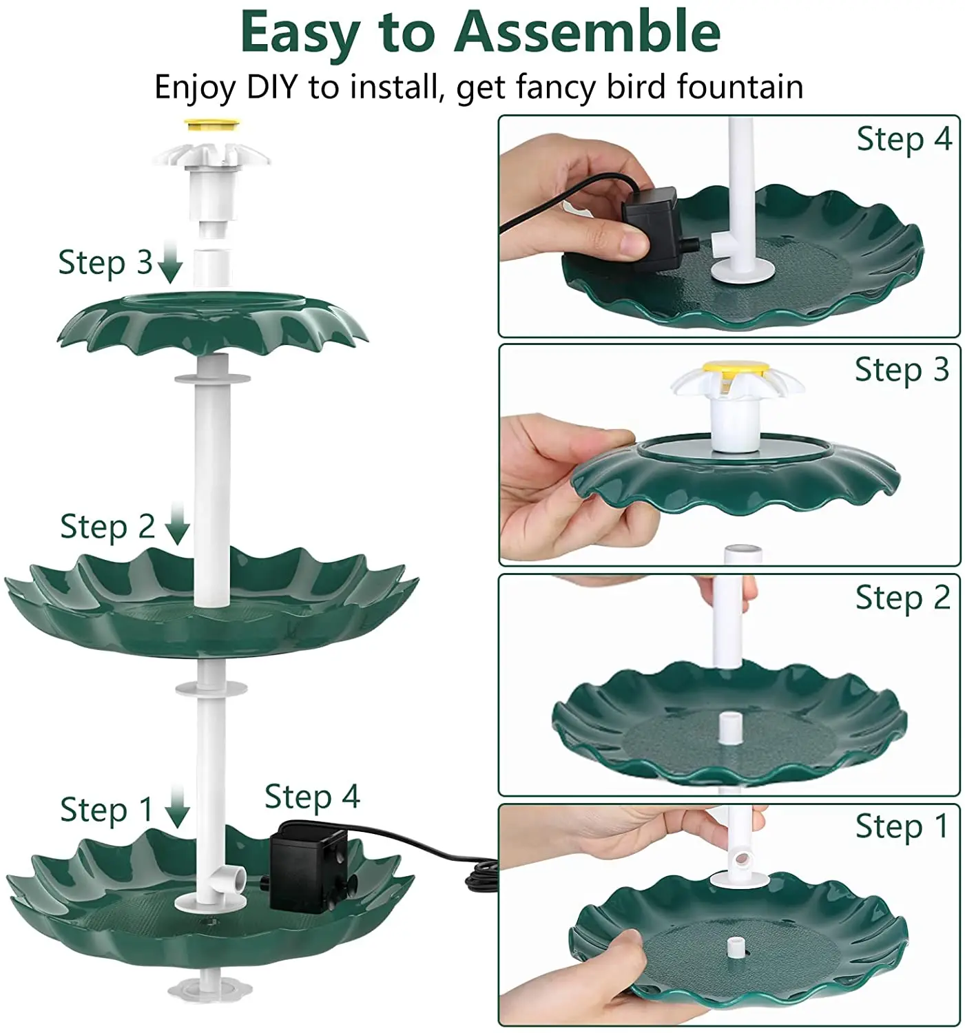 PALONE-baño de aves de 3 niveles con bomba Solar de 3,5 W, Fuente Solar desmontable para decoración de jardín, alimentador de aves al aire libre