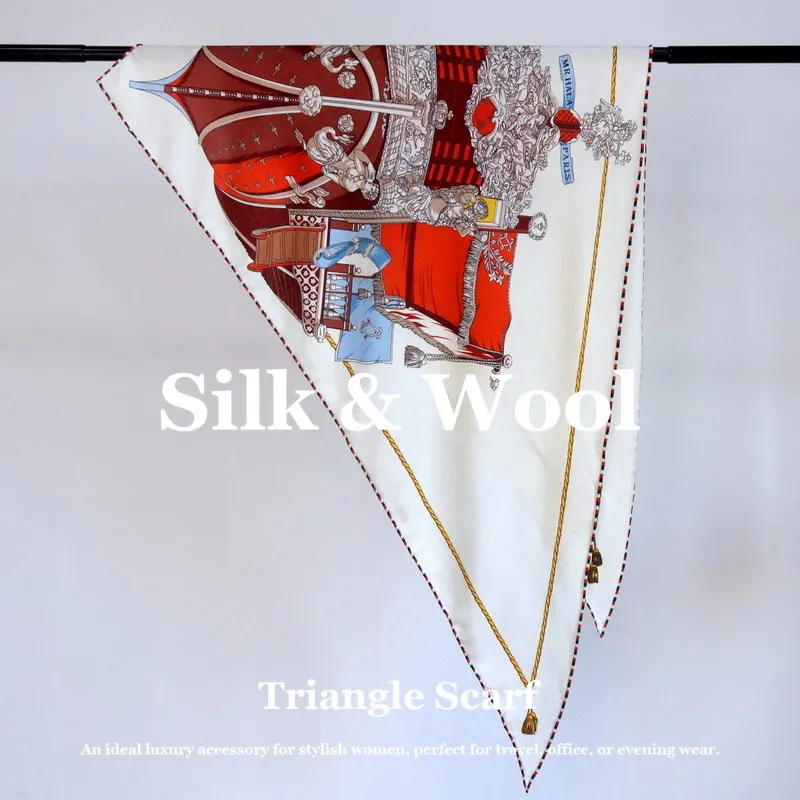 

Giant Silk Wool Triangle Shawl 190cm Diagonal Designer Print Pashmina Wrap Luxury Soft Scarf Hand-rolled Edges Pashmina Poncho