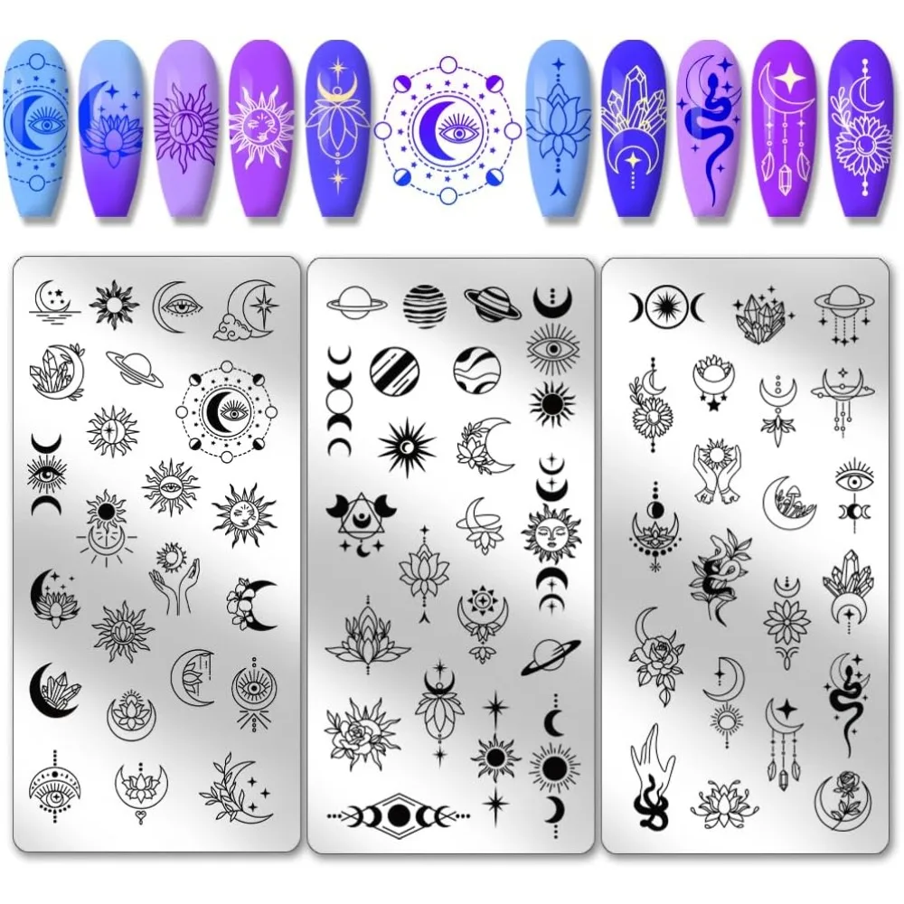 Astrolabe Nail Stamping Plates - 3pcs Moon Star Planet Nail Stamper Art Stencils Stainless Steel Plates for Manicure making kit