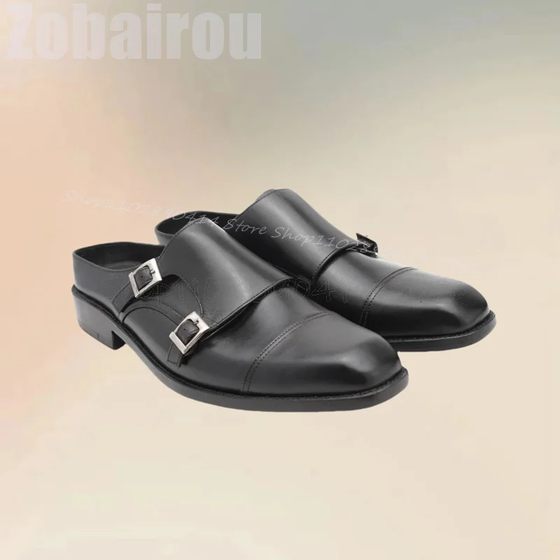 

Black Buckle Double Monk Matte Leather Pumps Fashion Slip On Men Shoes Luxurious Handmade Party Banquet Office Men Casual Shoes