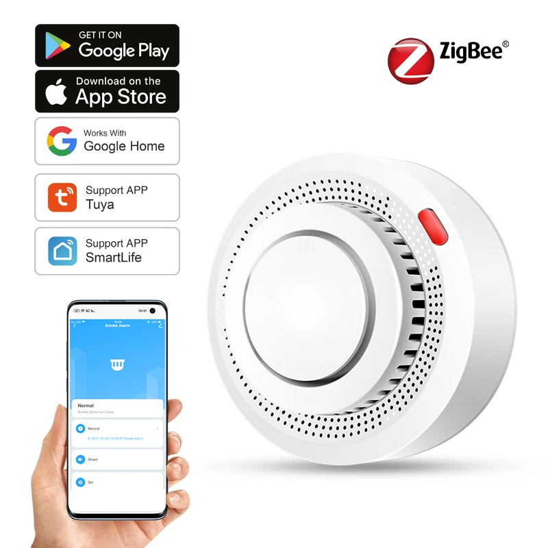 Tuya Zigbee Smart Smoke Detector Instant Fire Alarm Sensor for Home Safety Remote Notification Easy Installation Need Zigbee Hub