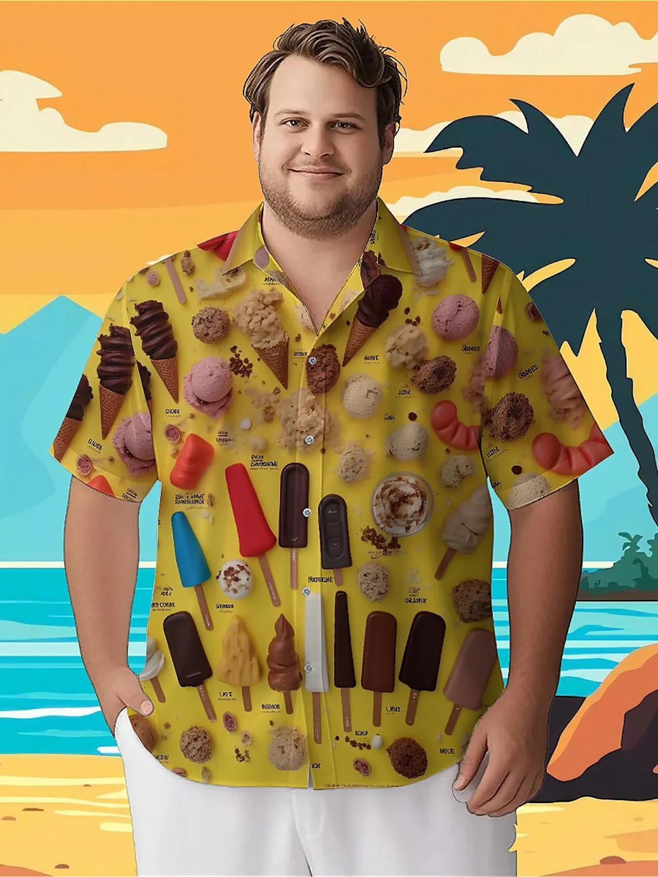 

Men's Plus Size Hawaiian ShirtsColorful Ice Creampattern, Summer Casual Tops, Suitable for Outdoor and Party, Streetwear