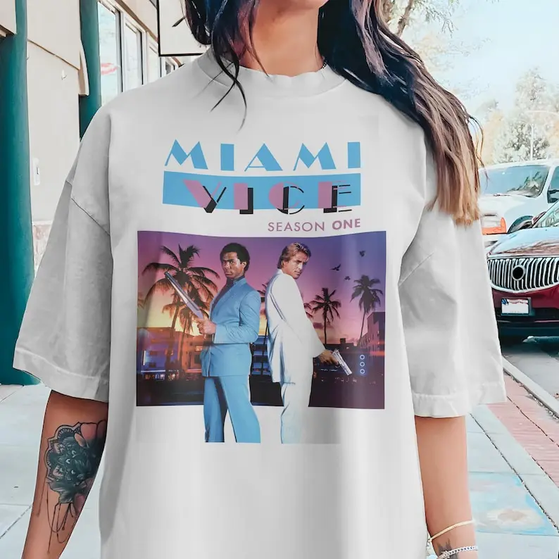 Miami Vice V15 T-Shirt Filmplakat-Druck Naturfarbe 100 Baumwolle alle Gr üen S 5XL