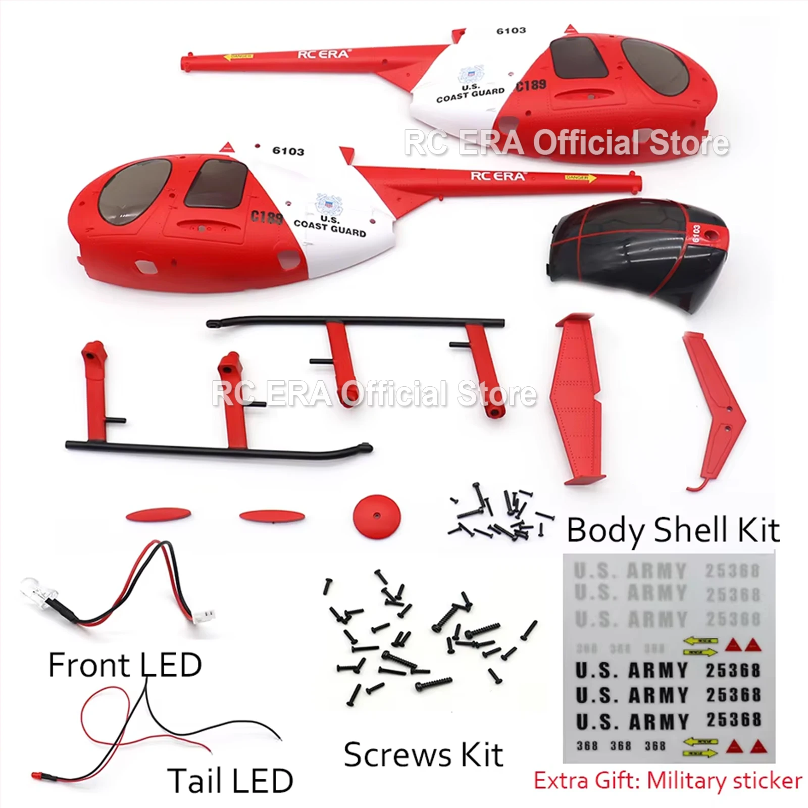 RC ERA Original-Ersatzteile für C189 Bird MD500 1:28 Maßstab RC-Hubschrauber: Karosserie, Heckflosse, Metallrotor, Rotorblatt, Servo – Detail 3
