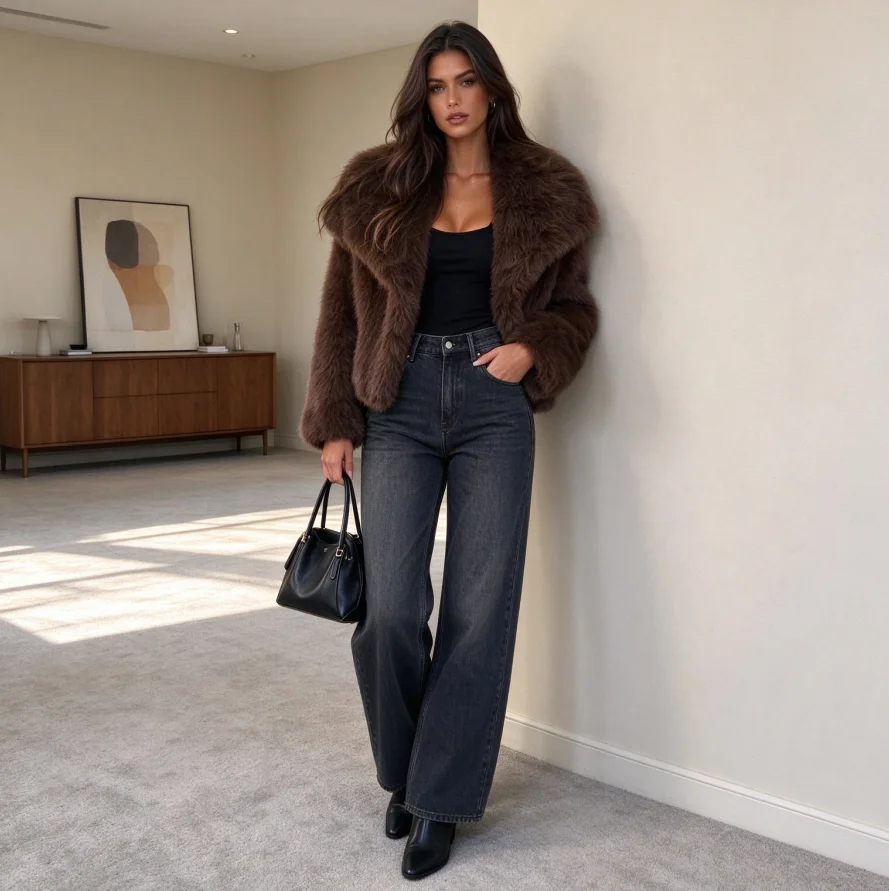 Women Coats Faux Fur Jackets Turn Down Collar Coat Loose Thick Warm Y2k furry Open Stitch Full Sleeve Elegant Work Casual 2026 3