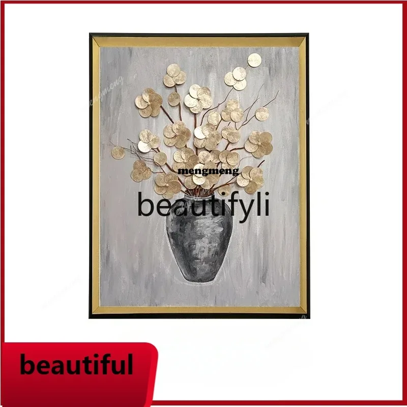 Wabi-sabi wind shell decorative painting living room retro hand-painted art oil painting high senseX