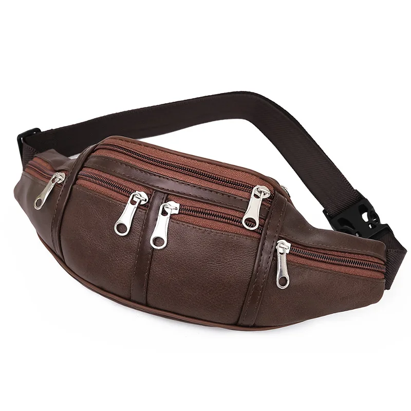 Bolsa de cintura de couro genuíno para homens, saco impermeável Sport Peito Multifuncional Outdoor Running Fanny Pack Bolsa de telefone masculino de